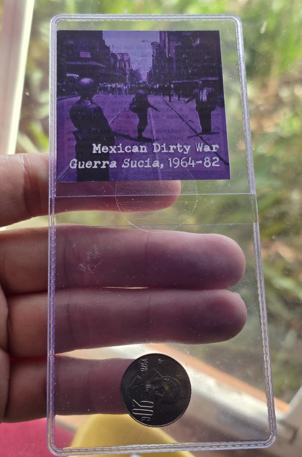 Mexican Dirty War “Guerra Sucia 1964-82” 20 Centavos Coin –Art/History Card NICE