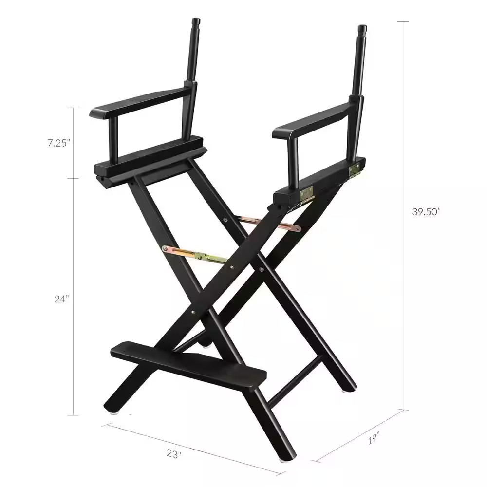 30 In. Seat Height Black New Solid Wood Director'S Chair Frame Only, Folding Cha