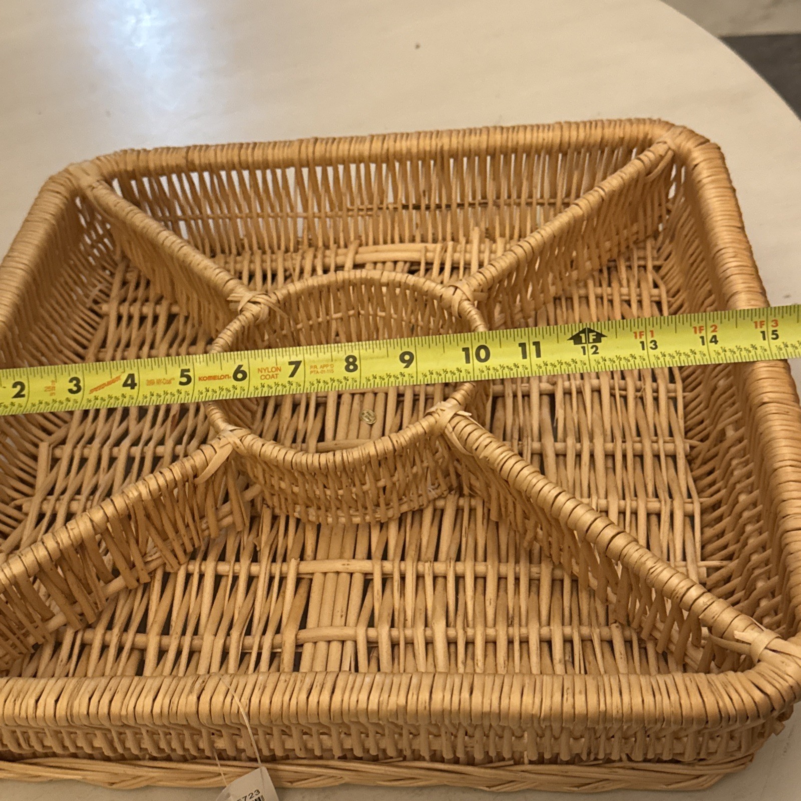 Wicker Serving Tray/Basket 15” Square Ratan 4 Compartments W/ Center