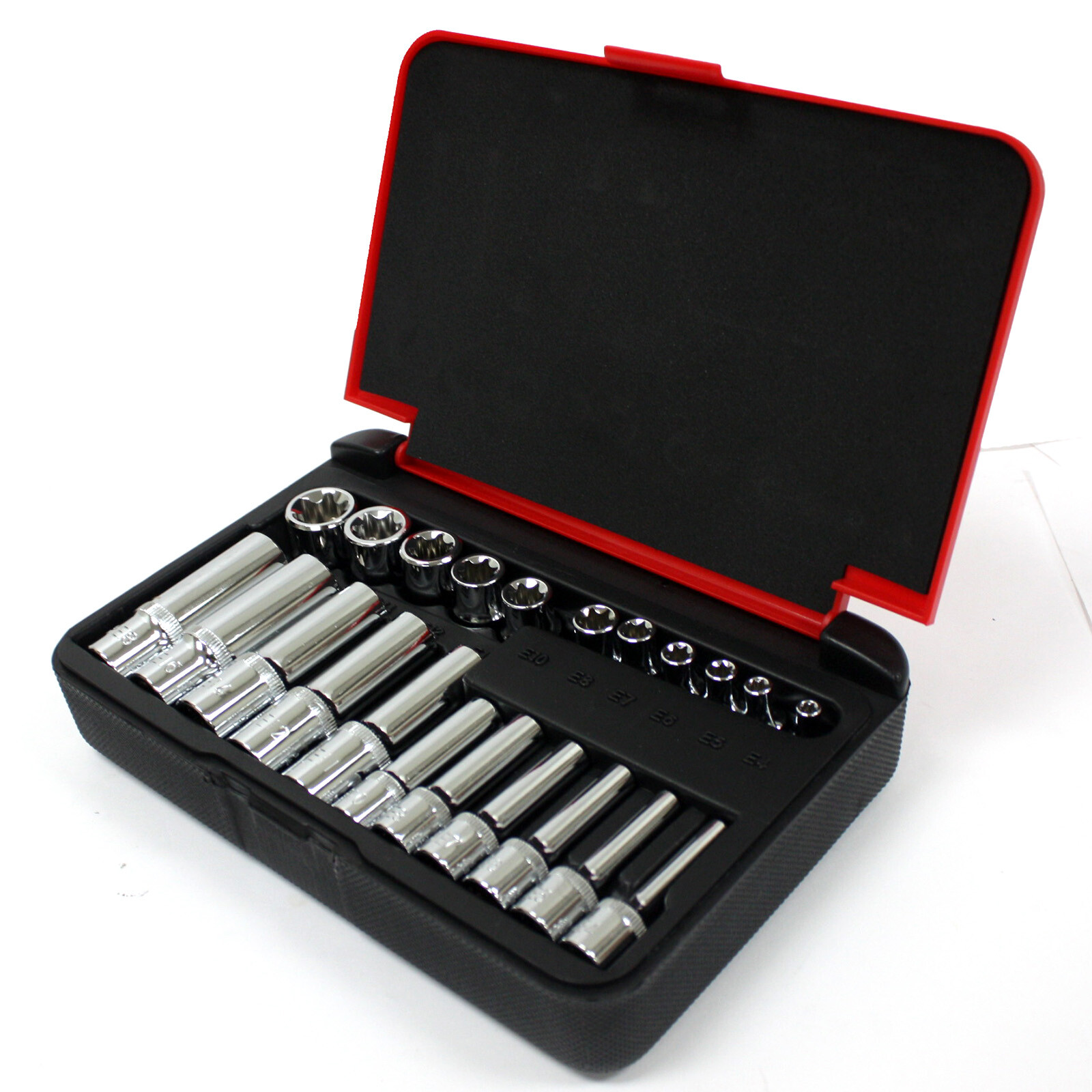 22 pc 1/4" & 3/8" Drive Female Torx Socket Set E4-E8 E10-E18 Deep & Shallow