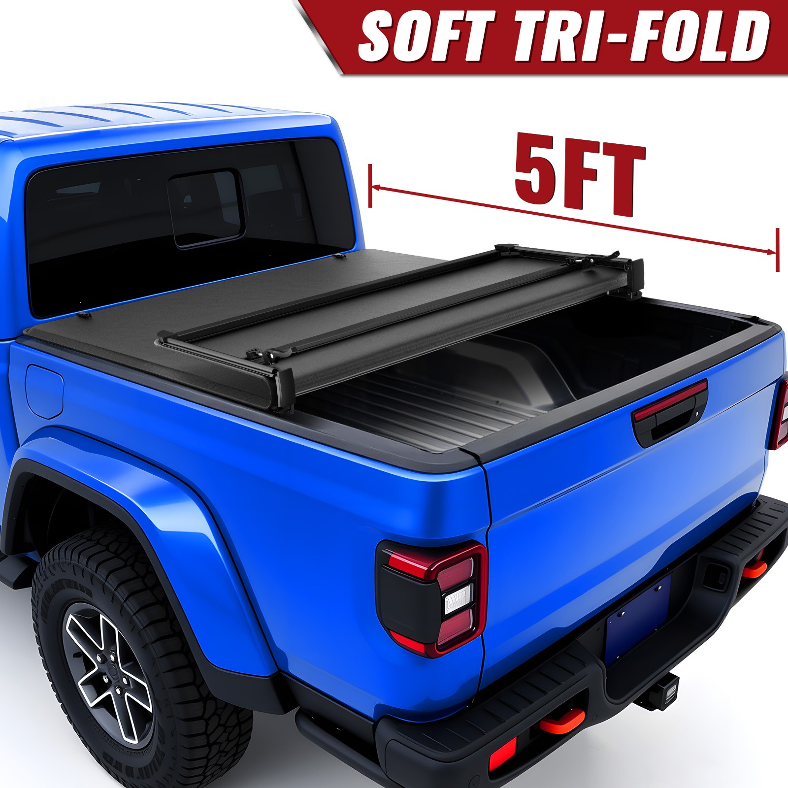 5FT Tri-Fold Soft Truck Bed Tonneau Cover For 2020-2026 Jeep Gladiator JT