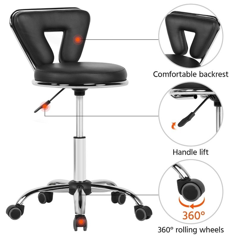 Rolling Swivel Salon Stool Chair Nail Chair Height Adjustable Home Spa Massage