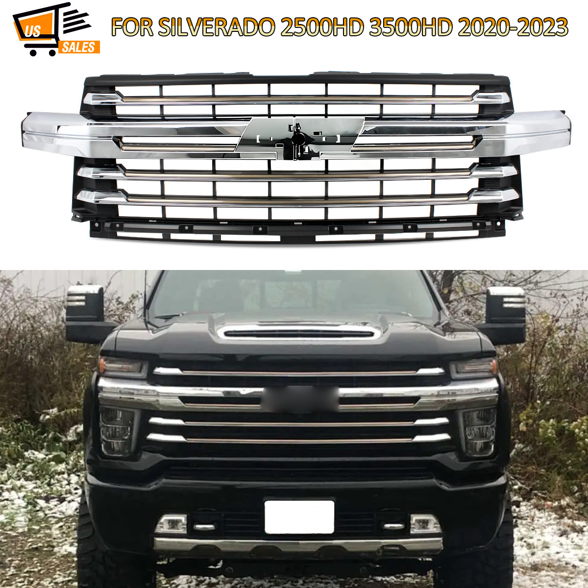 Chrome & Bronze Grille For 2020-23 Chevrolet Silverado 2500 3500 HD High Country