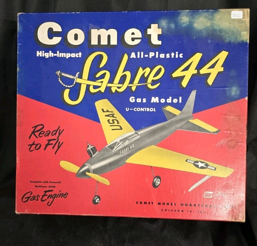 Vintage Comet Sabre 44 U-Control Gas Model Airplane w/ Box Engine & Papers