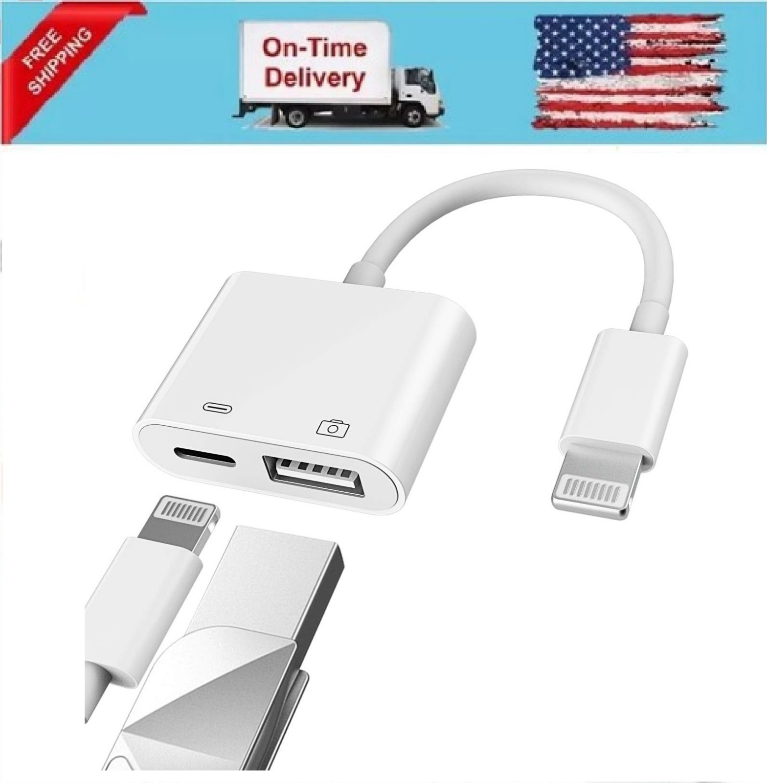 Apple Certified Lightning Male to USB Female Adapter OTG and Charger Cable for i
