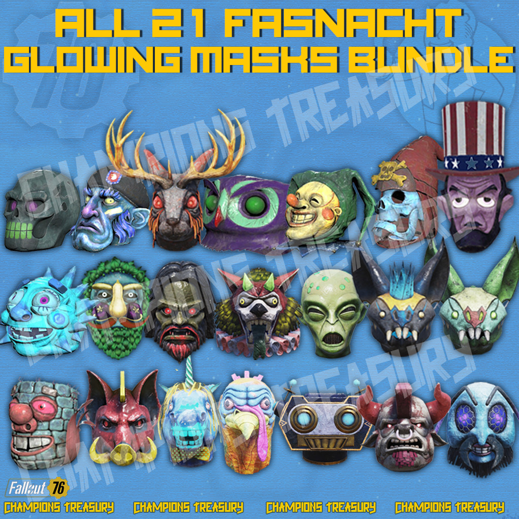 FALLOUT 76 [PC] ALL 21 FASNACHT GLOWING MASKS COMPLETE SET