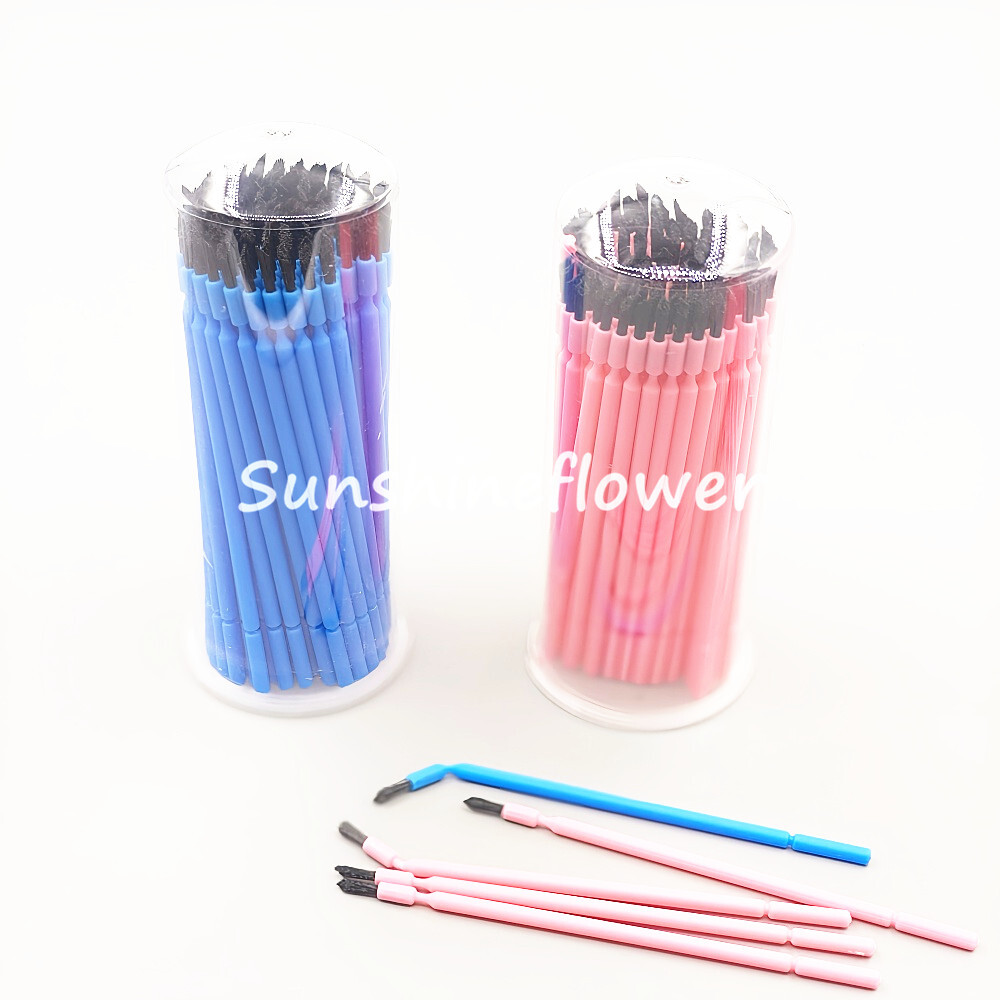 100Pcs Dental Bendable Disposable Tapered Applicator Bristles Brush Blue/Pink