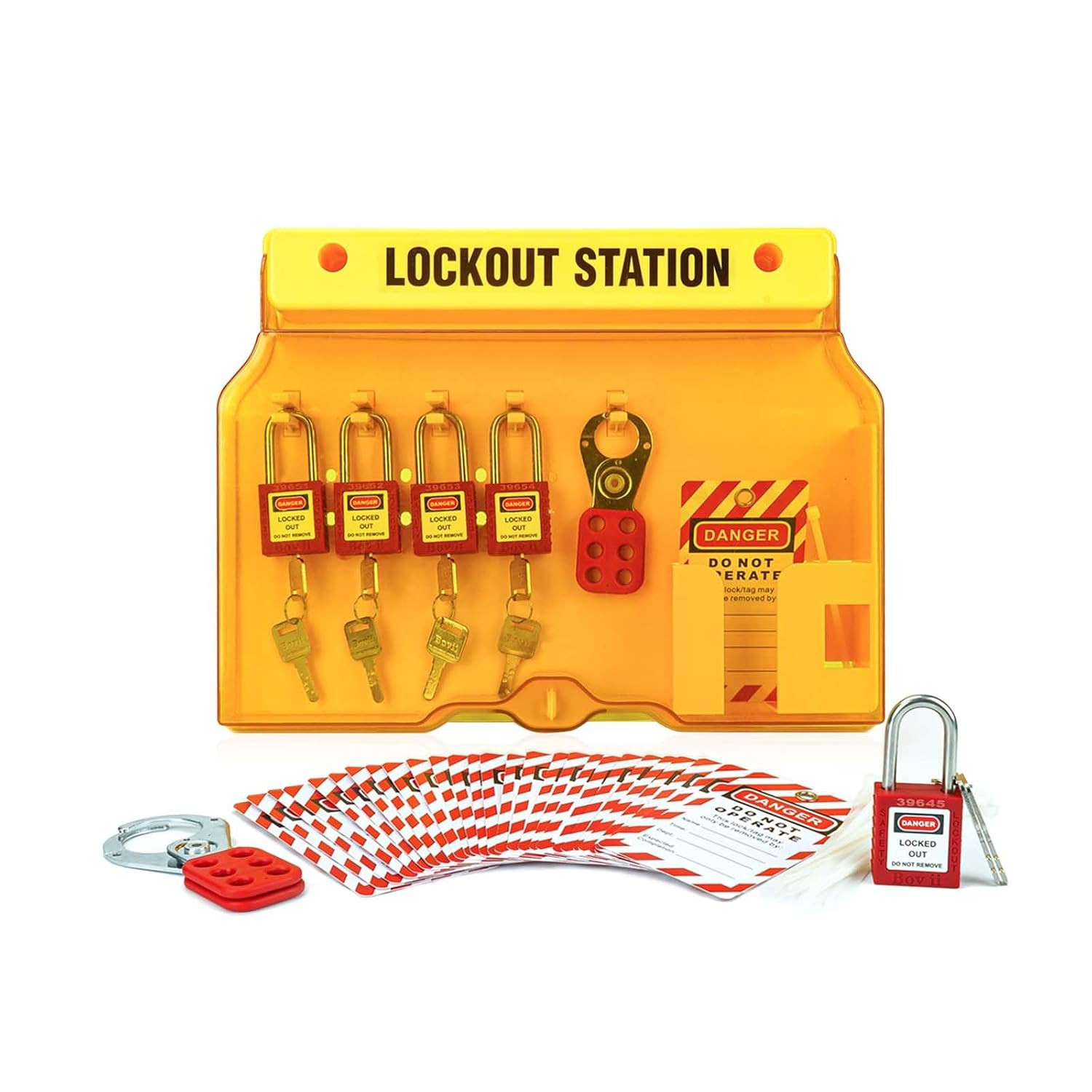 Lockout Tagout Station with Loto Devices - 5 Safety Padlocks, 2 Hasps, 25 Lockou