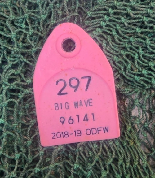 Big Wave - Expired Oregon Commercial Crabbing Buoy Tag - Nautical Surfing Decor