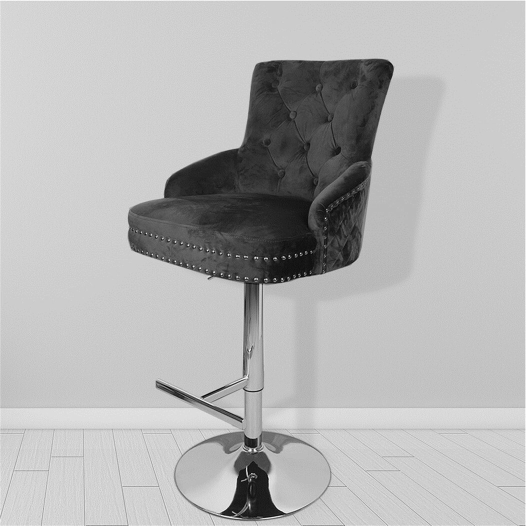 Extra Large Velvet Bar Stool Heavy Duty Adjustable Breakfast Chair w Stable Base