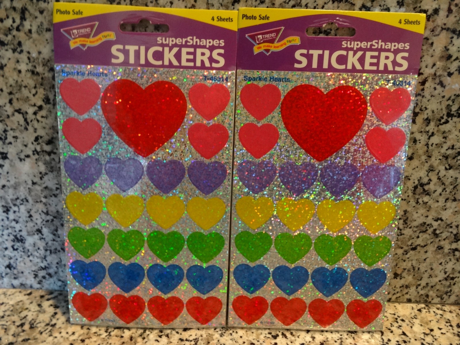 Trend Sparkle Hearts Super Shapes Stickers-2 Pkg. Of 4 Sheets Each-New In Pkg.