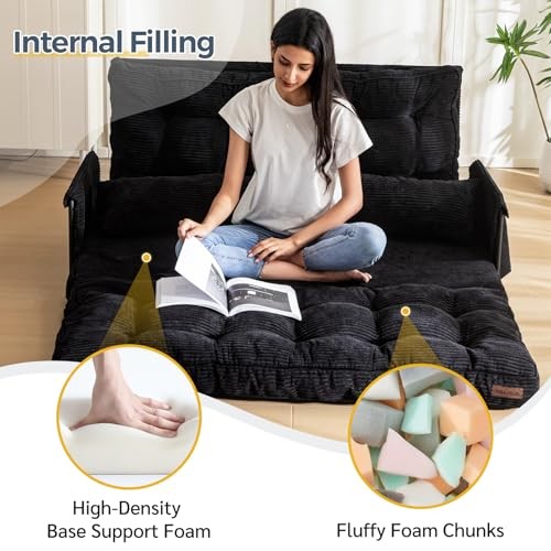 Adjustable Floor Sofa Couch with 2 Pillows, Multi Loveseat Corded-black