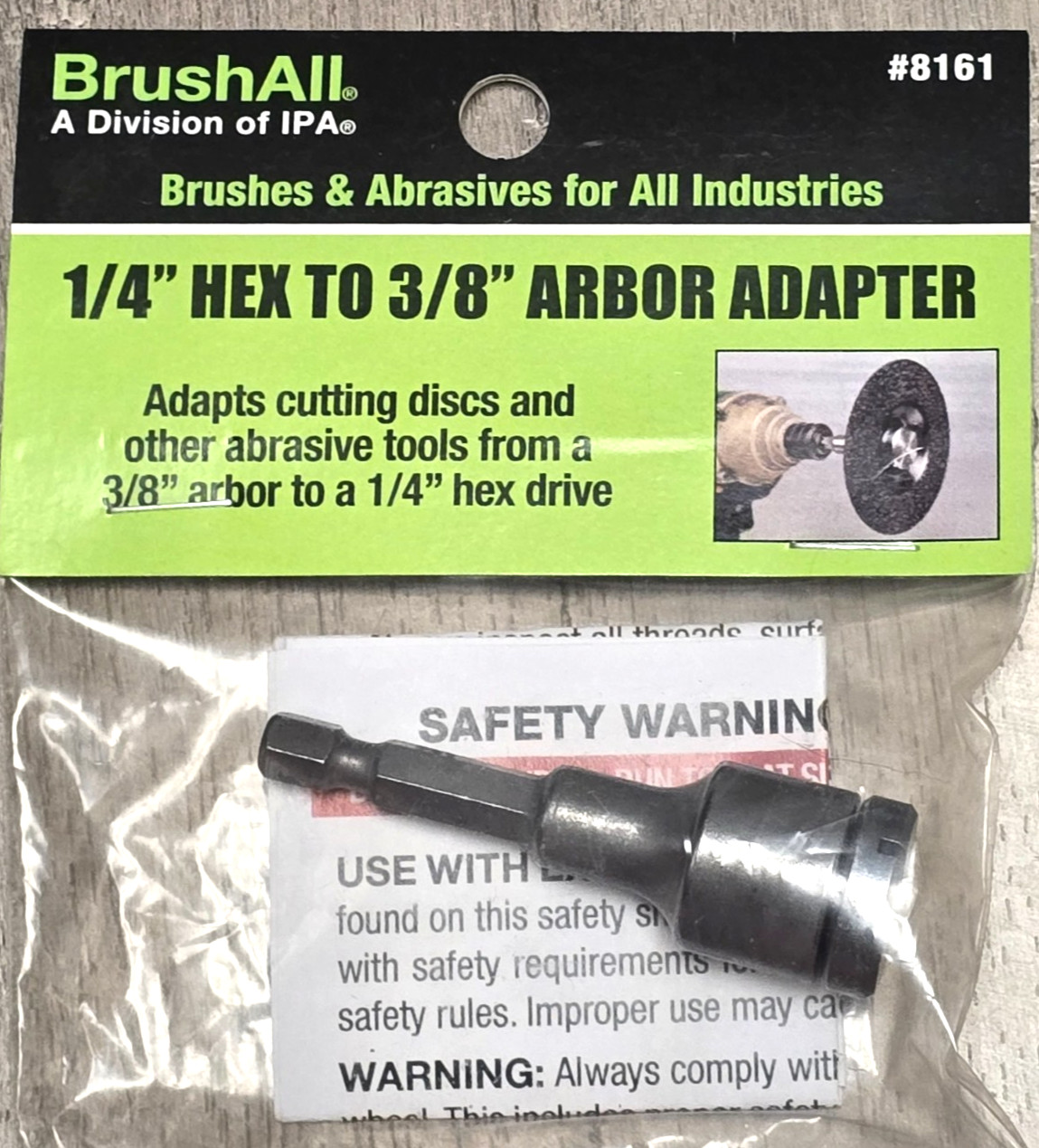 IPA BrushAll 8161, 1/4" Hex Quick Change Cutoff Wheel Arbor Adapter 3/8" Hole