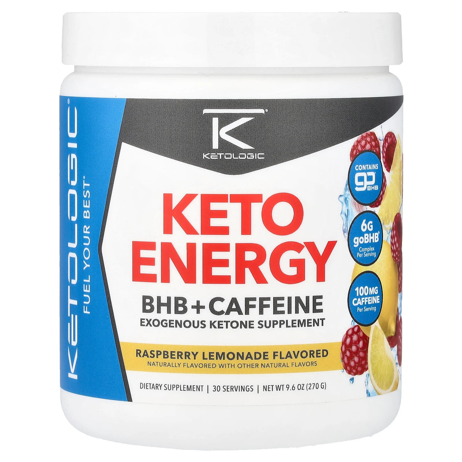 Keto Energy, BHB + Caffeine, Raspberry Lemonade, 9.6 oz (270 g)