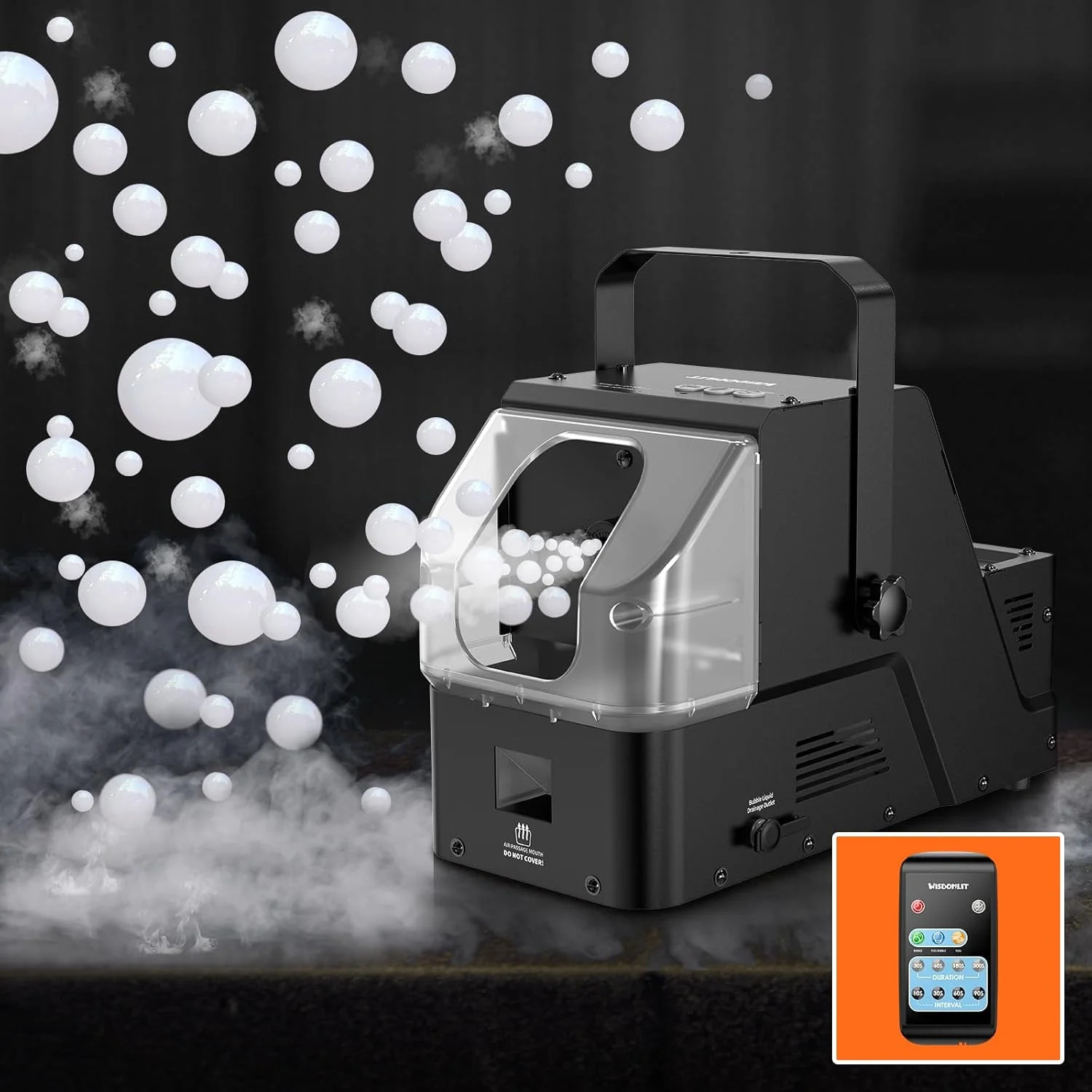 Wisdomlit Bubble Fog Machine, 3-in-1 Bubble Fogger with Remote Control | 450W Po