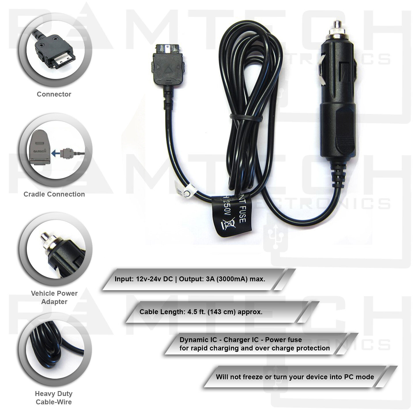 12V DC Car Auto Power Adapter Charger Cable For Garmin Nuvi 780 785/T GPS