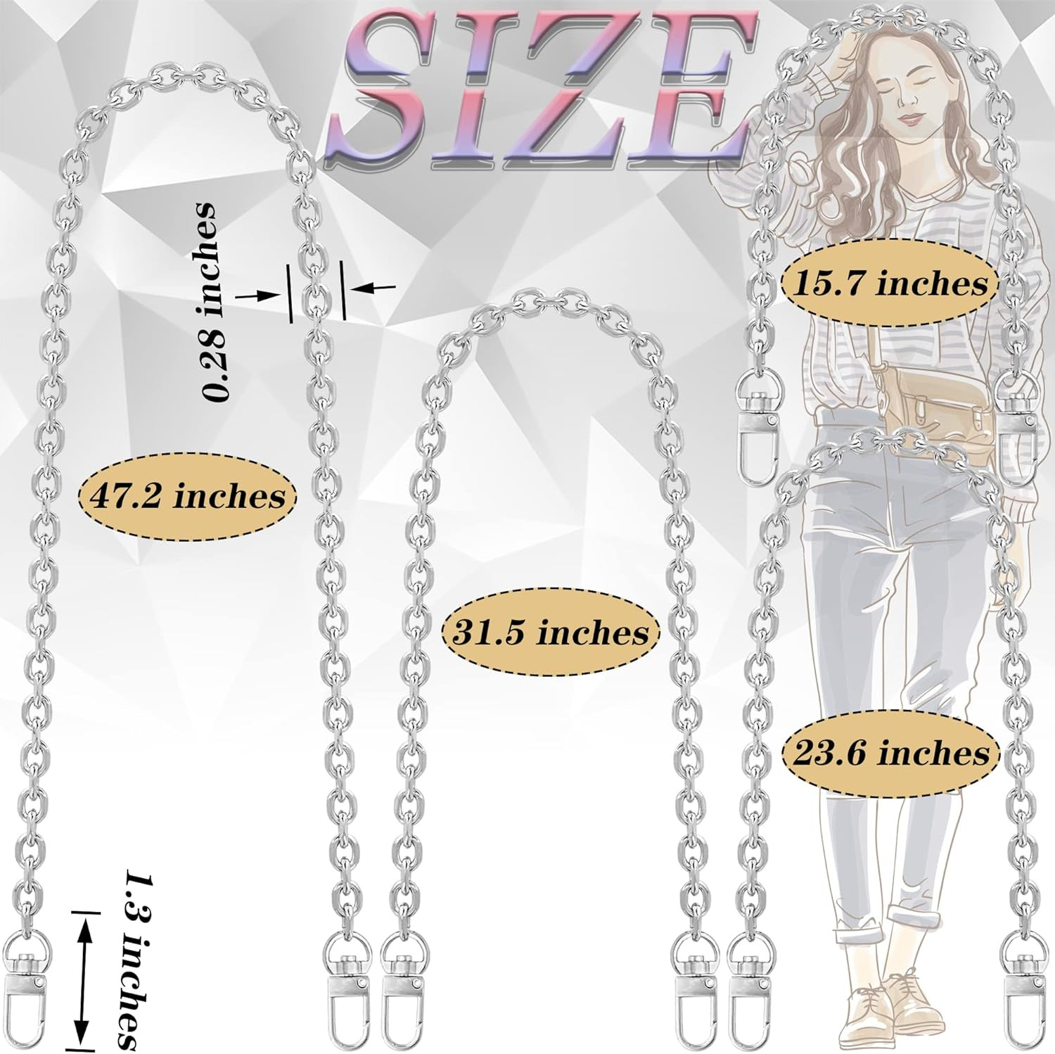 4 Pcs Different Size Purse Chain Strap Cross Body Chain Strap Replacement Chain