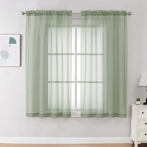 Light Green Sheer Curtains 63 inch Length 2 42"W x 63"L (Pack of 2) Sage Green