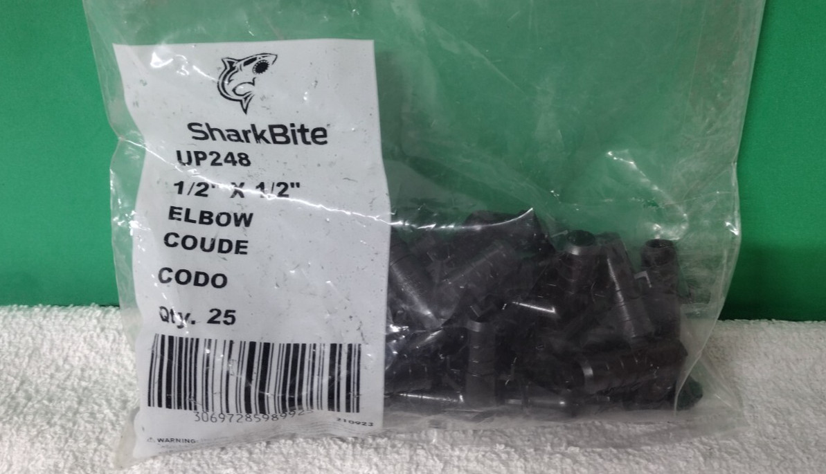 PEX ELBOW - SharkBite UP248 1/2"x1/2" Pex Crimp Fitting Elbow Pack of 25