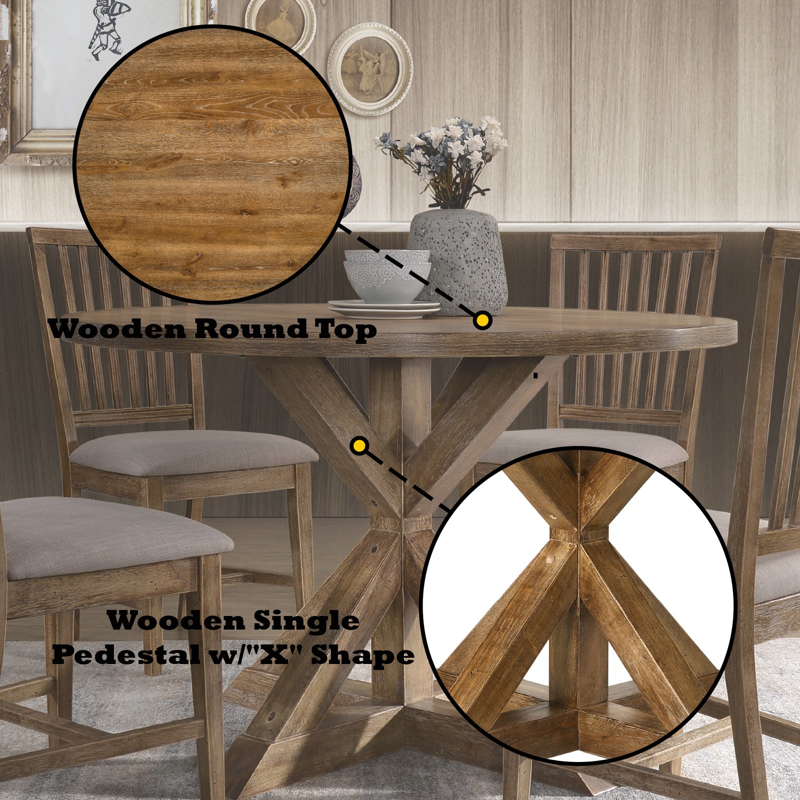 Wallace II Weathered Oak Finish Dining Table