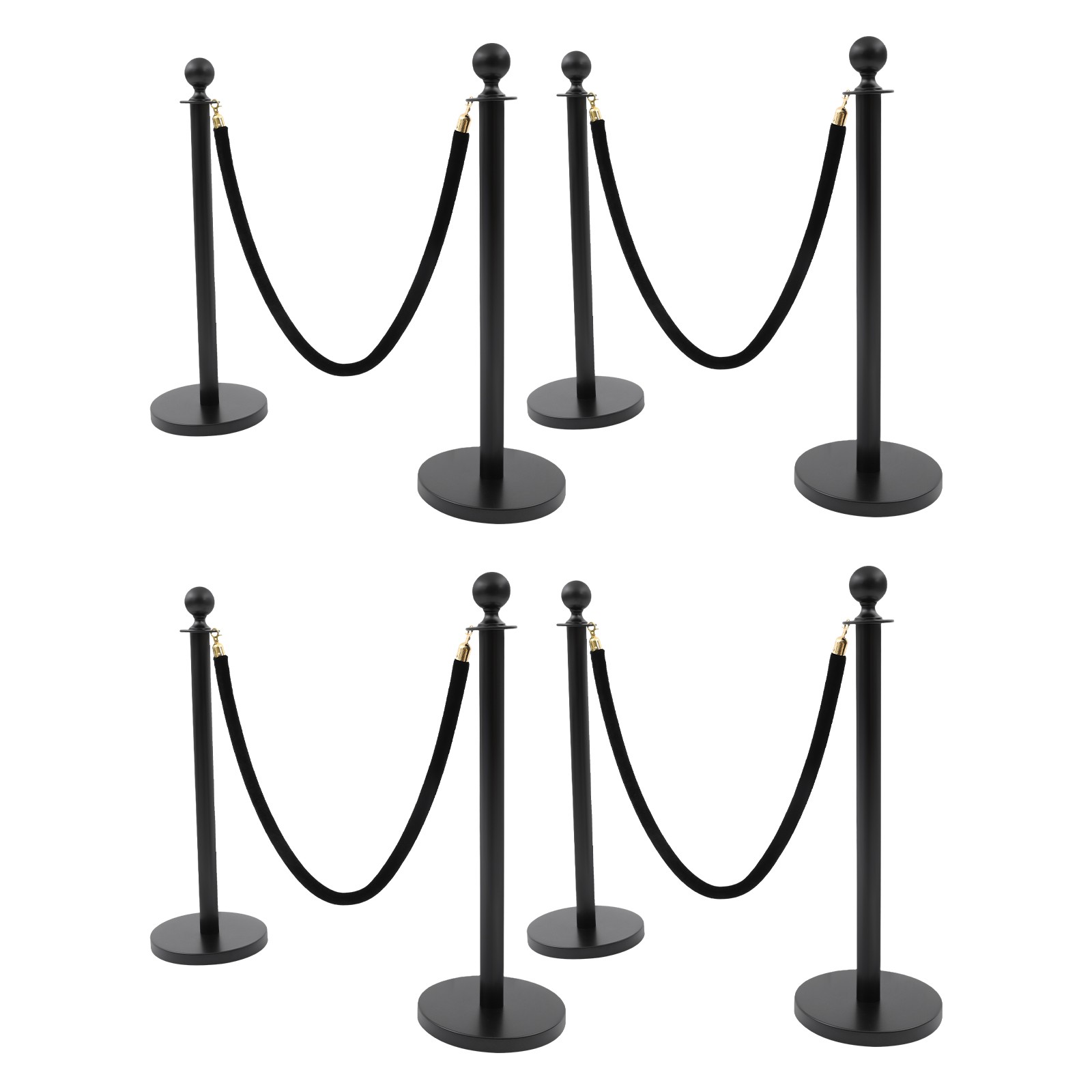 8 PCS Black Stanchion Posts Queue Pole with 4 1.5M Ropes Crowd Control Barrier
