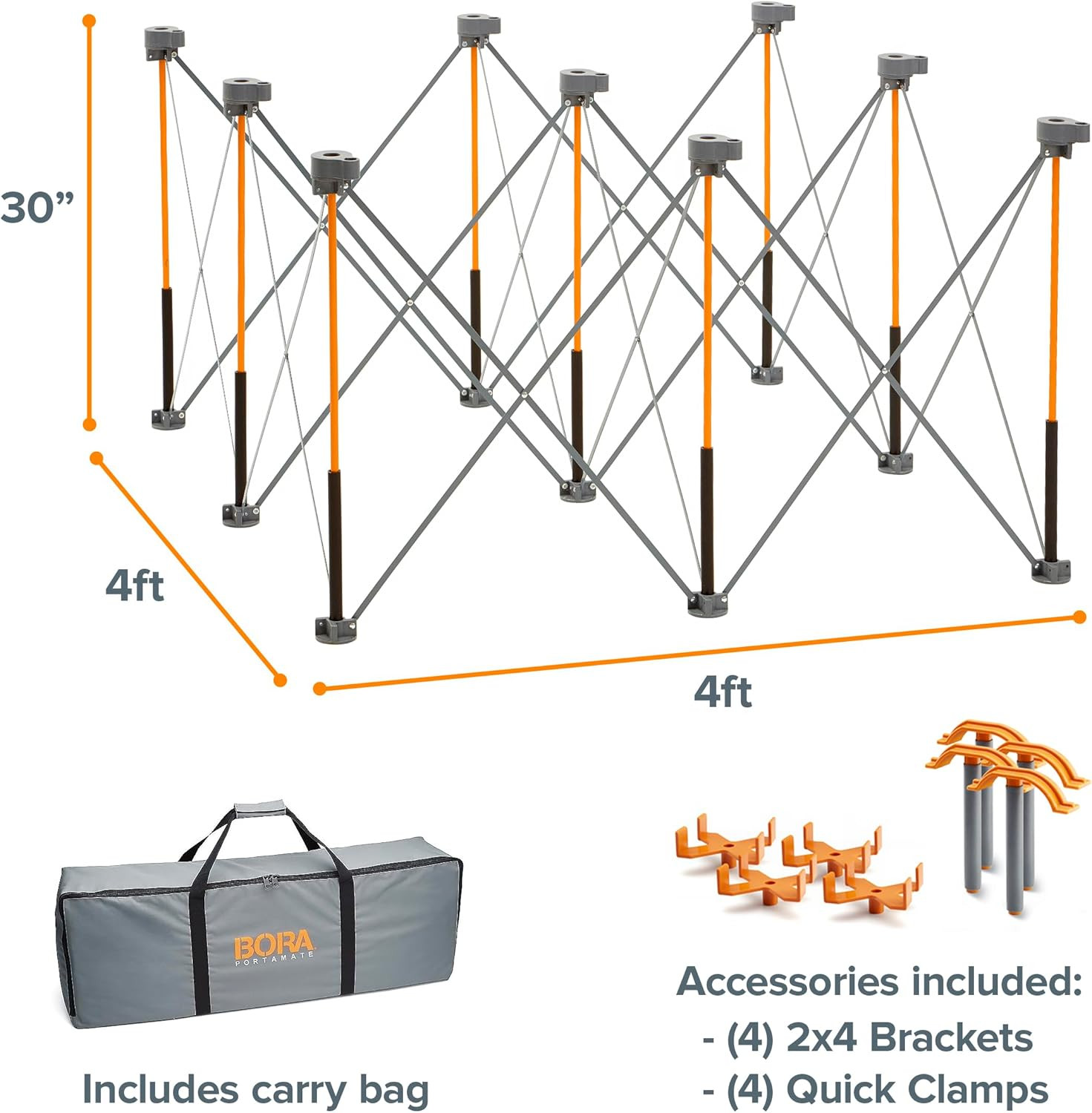 Centipede 30In Folding Work Table Set - No Assembly 9-Strut Collapsible Table 35