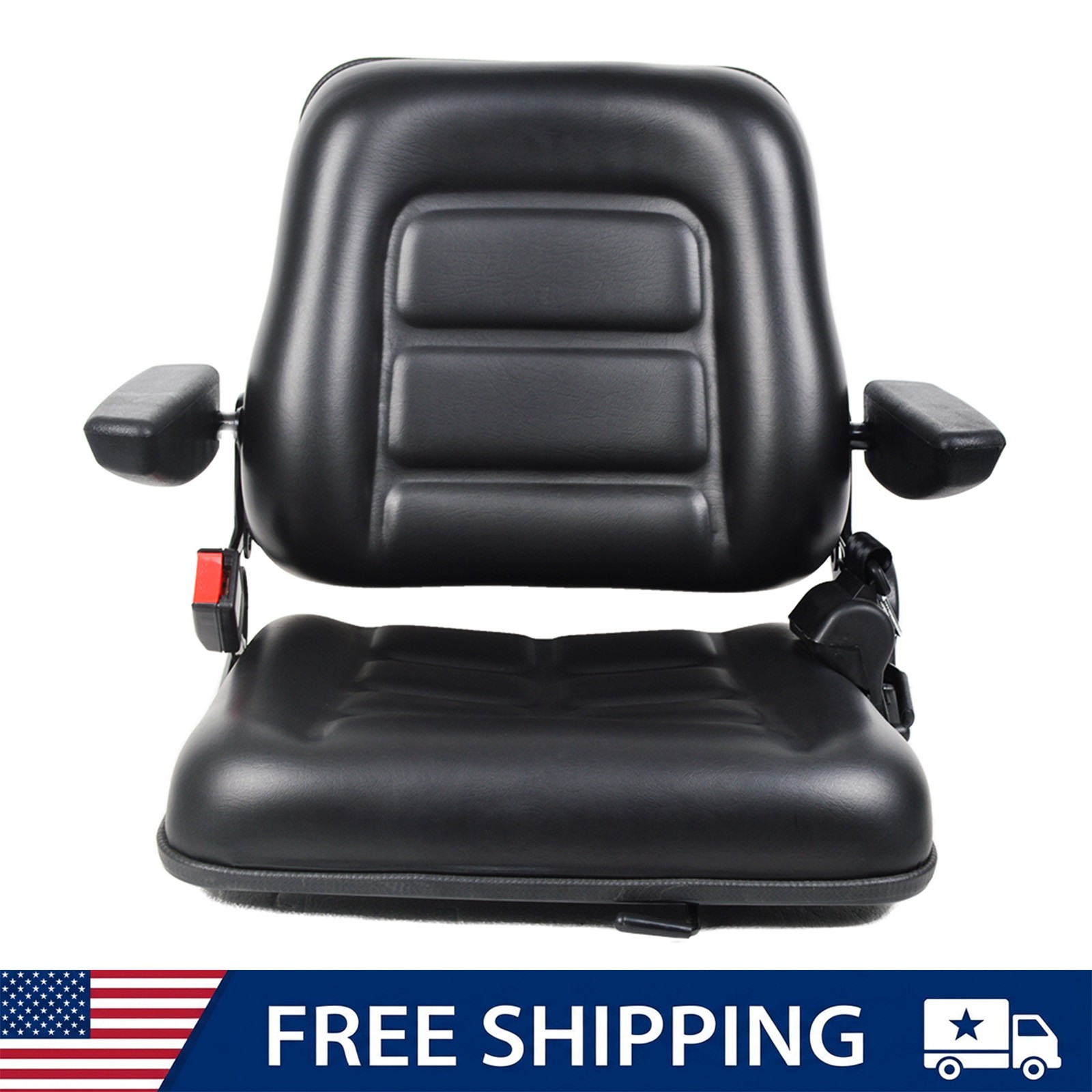 Universal Tractor Forklift Seat Excavator Adjustable Backrest Armrest Safty Belt