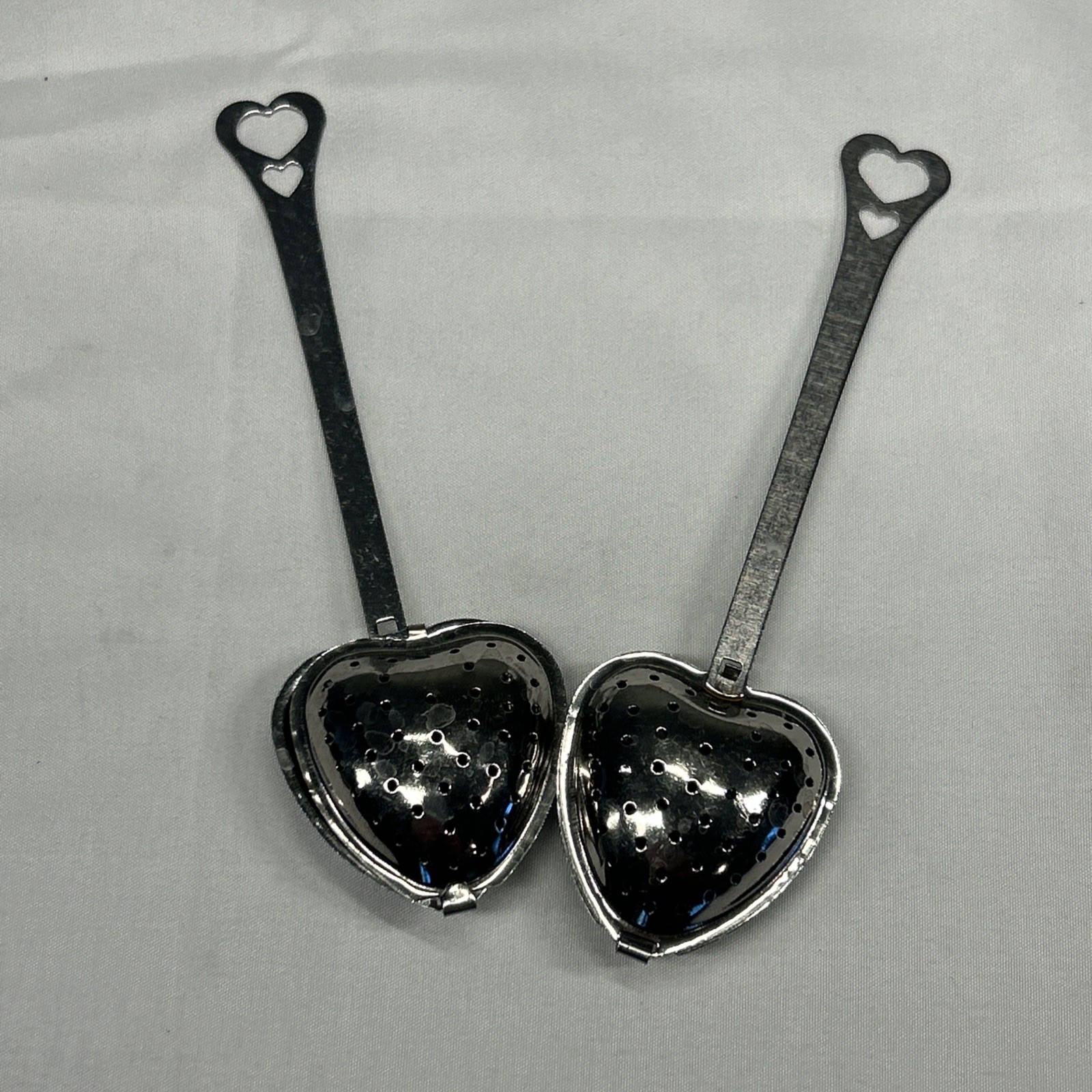 Long Grip Tea Filter, Stainless Steel Heart Shaped Set Of 2