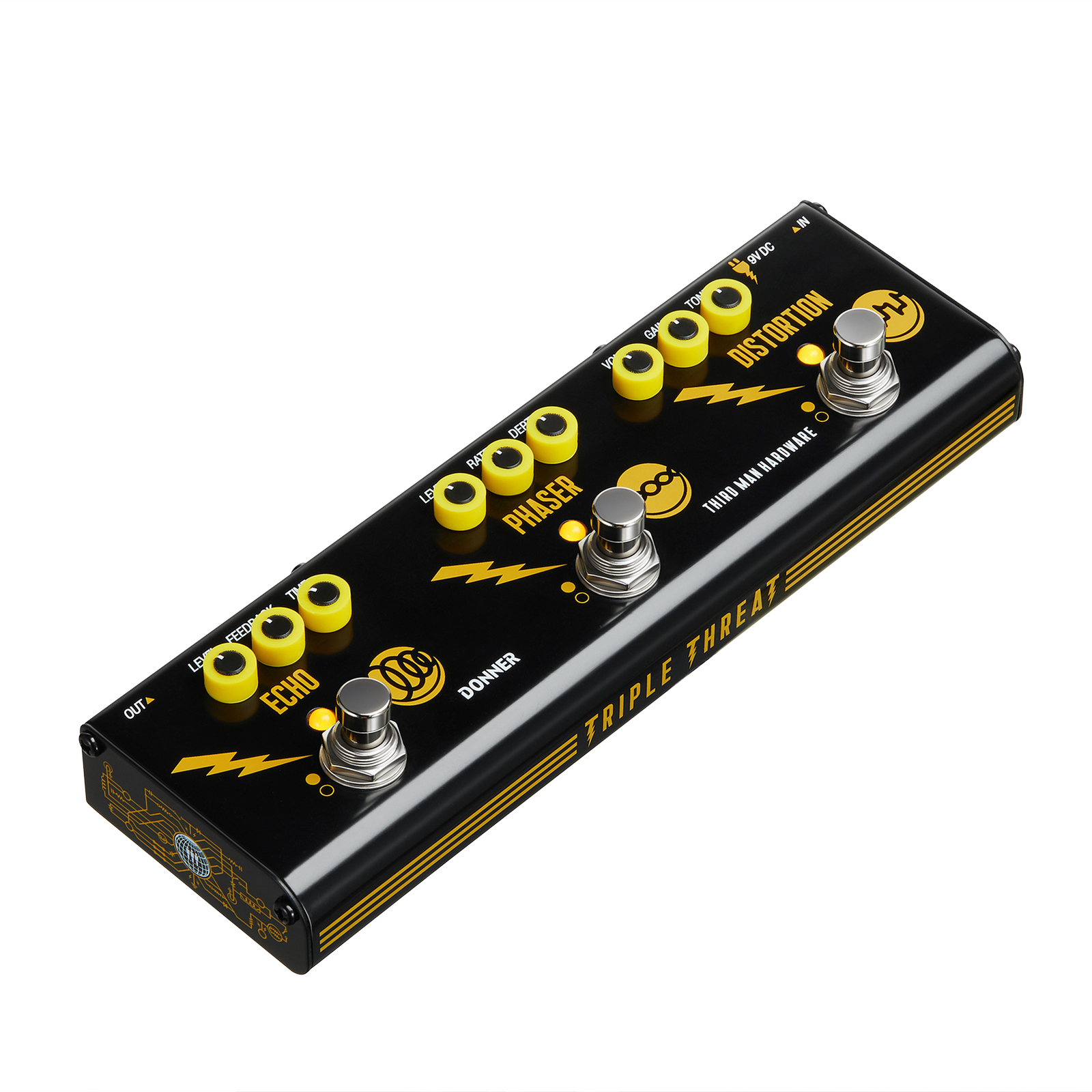 Triple Threat Multi-Effect Pedal Distortion Phaser Echo Adapter Included