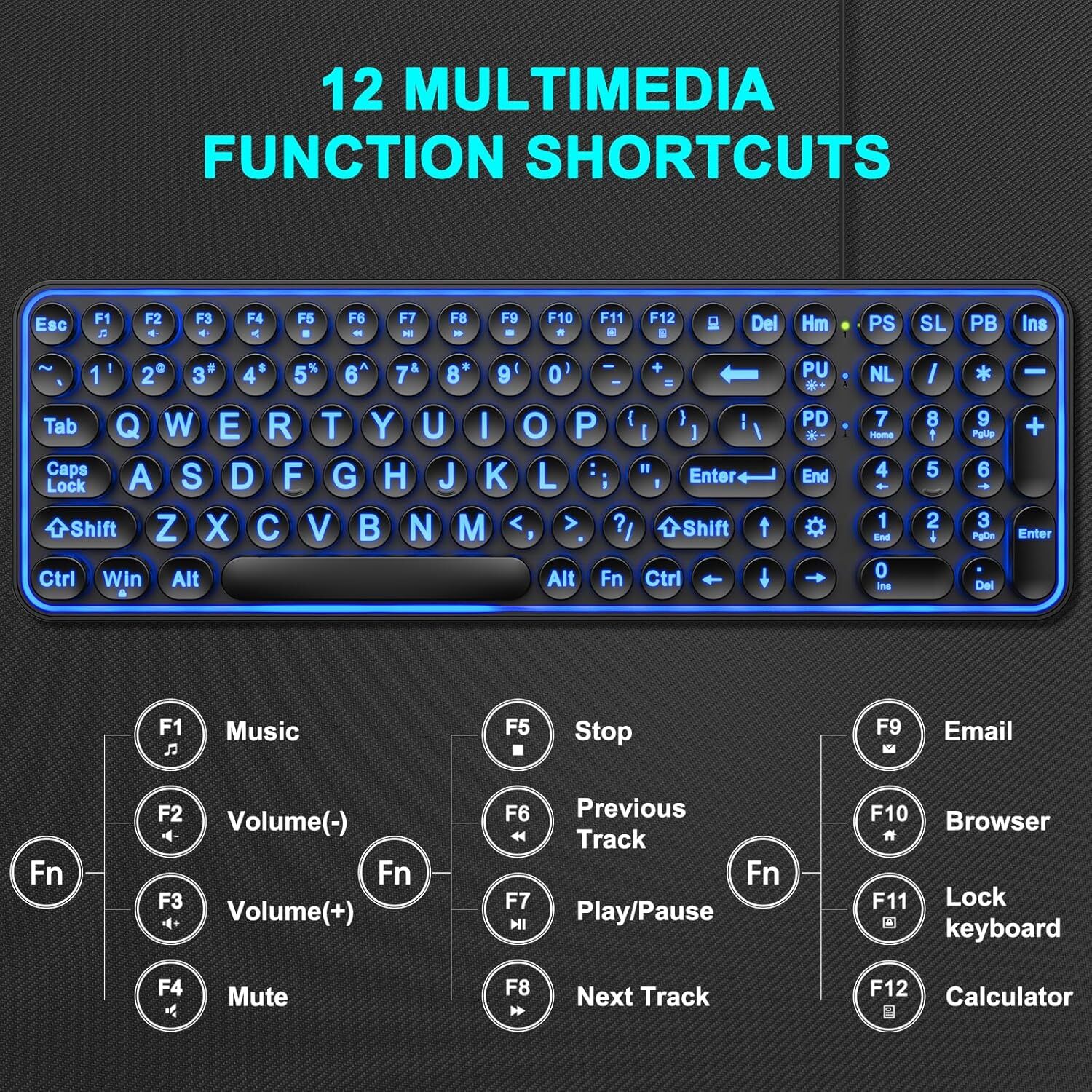 Large Print Backlit Keyboard, Wired USB Lighted Computer Keyboards with 7-Color