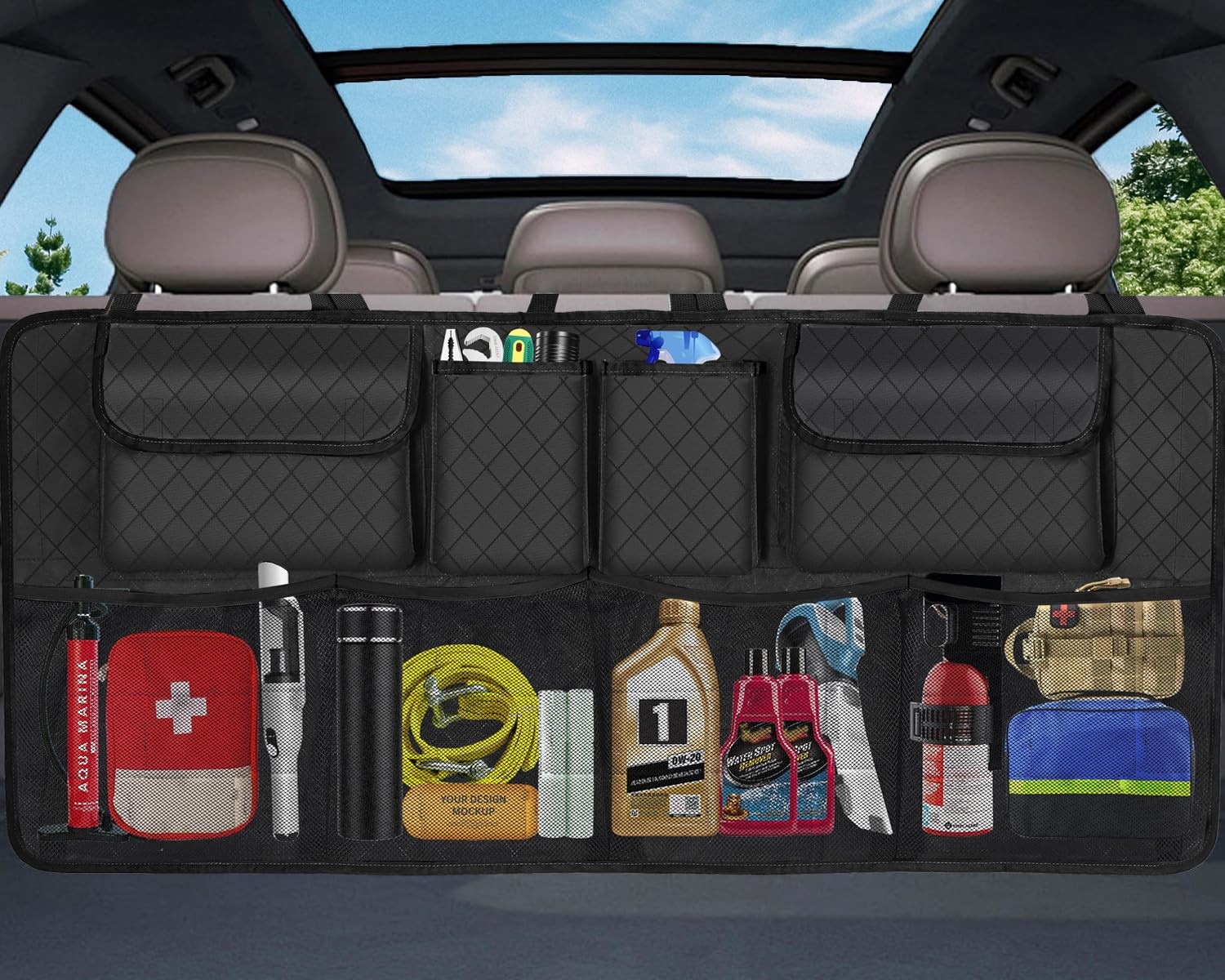 Organizador de maletero de coche para colgar en el asiento trasero
