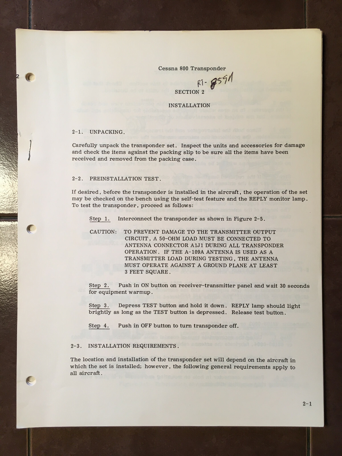 Cessna ARC  RT-859A Transponder Install Manual