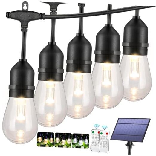 3-Color in 1 Solar String Lights Outdoor Waterproof Dimmable, 48ft 48FT Black