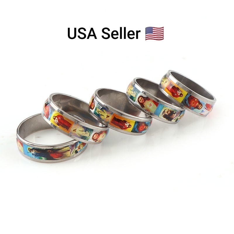 New Portrait of Jesus Stainless Steel Rings Prayer Ring Cross Jesus Christ Ring