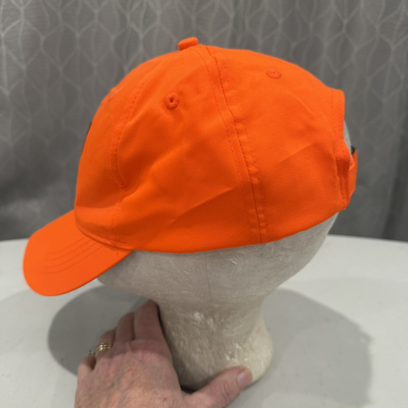 Buckmaters Fluorescent Orange W Black Buck Head on Hat Cap Strap Buckle EUC