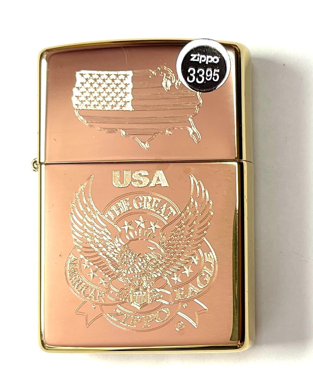 Zippo Lighter 254B Gold Great America Eagle with US Map Laser Lettering Pattern