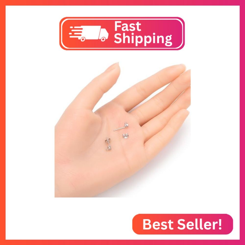 4pcs Adabele Real Sterling Silver 3mm Small CZ Earring Post 4pcs Backs