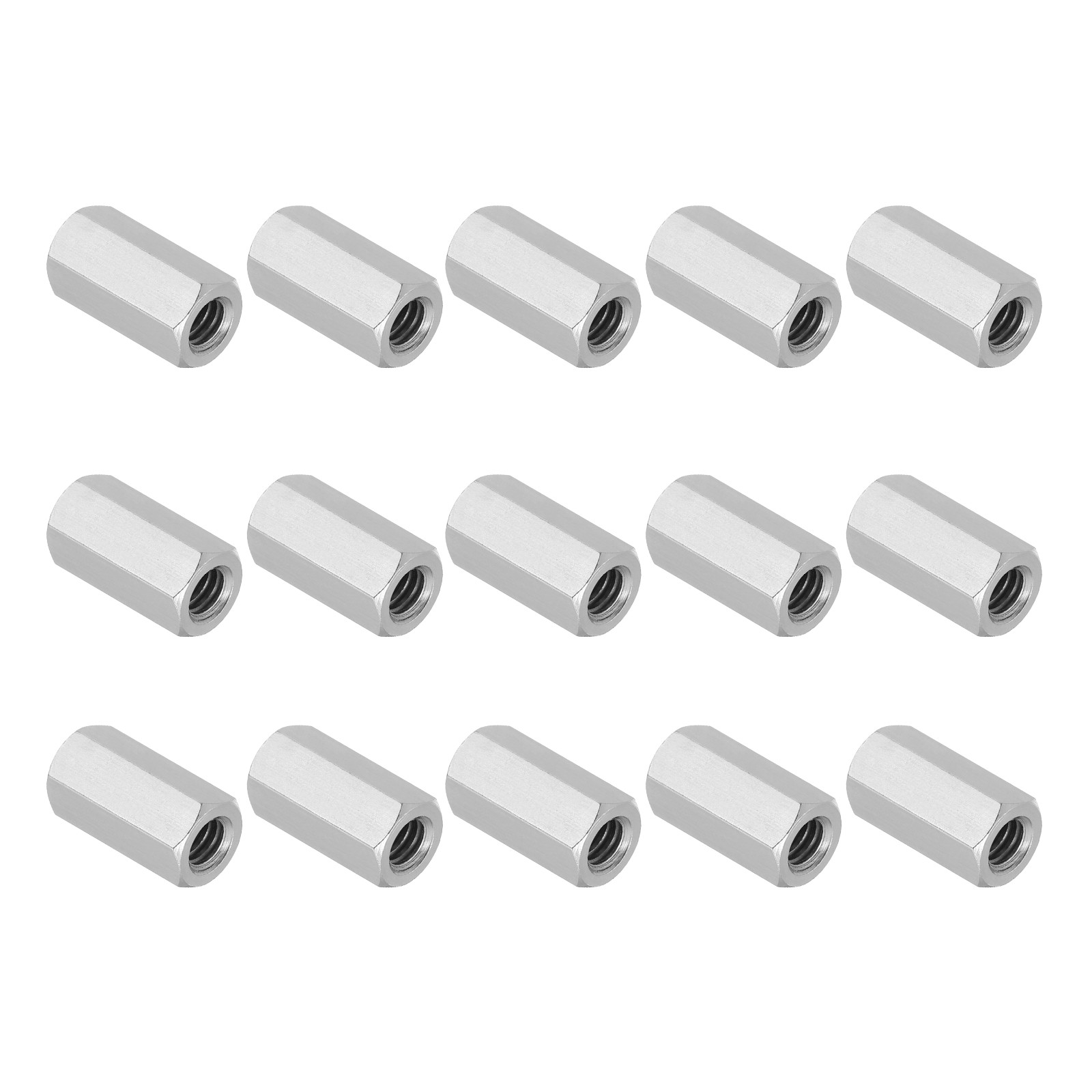 15Pcs 1/4"-20 UNC 0.8" Length 304 Stainless Steel Hex Coupling Nuts Connector