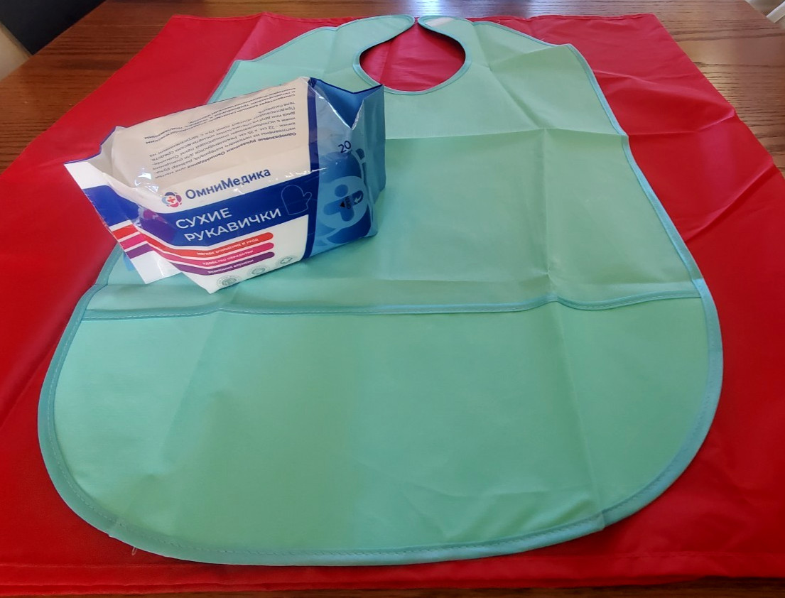 Bedridden Care Specialties Lot of 3: Slide Sheet, Apron, Detergent Wash Mittens