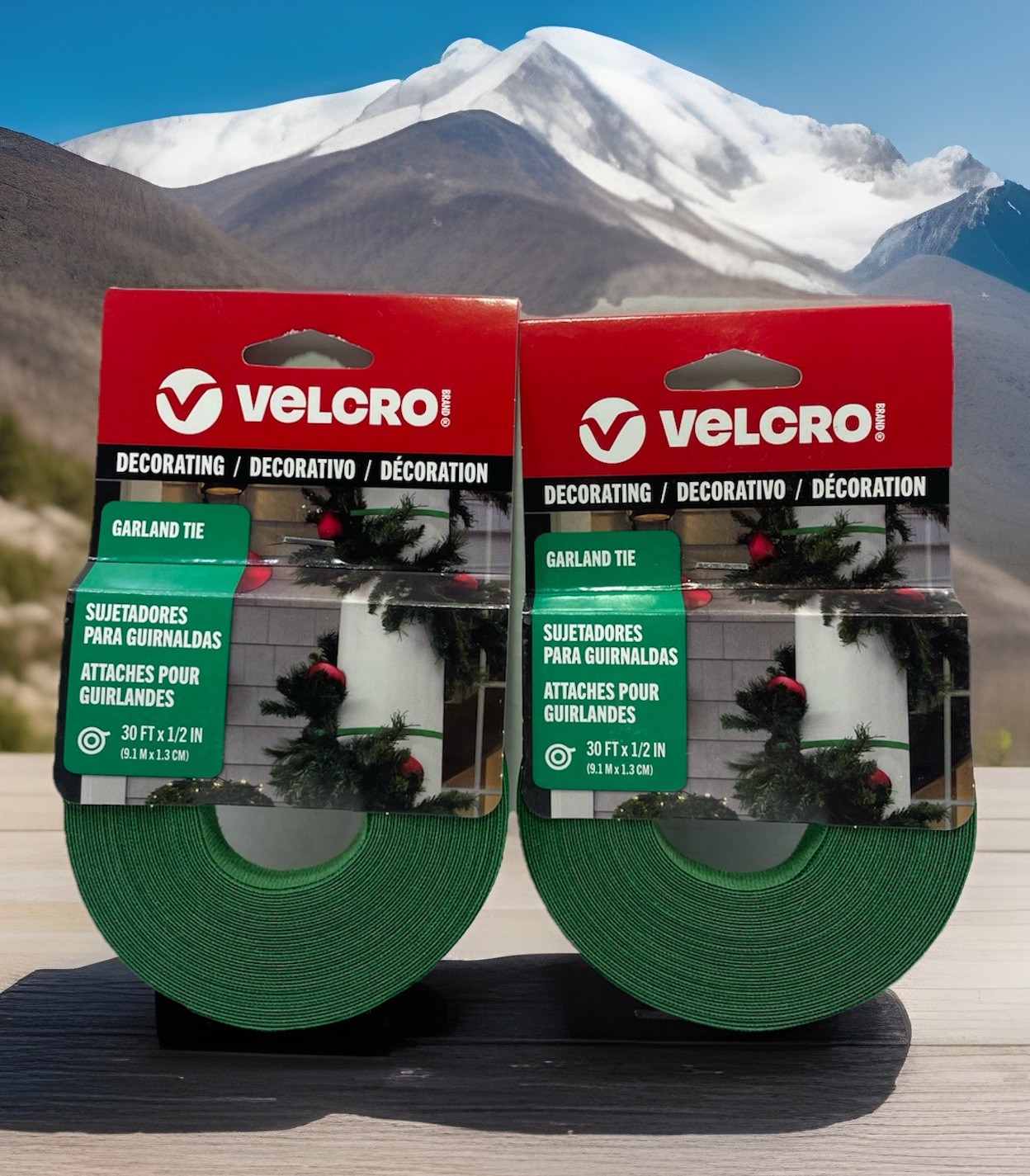 VELCRO 1/2 in x 30 ft Green Garland Tie Hook & Loop Roll 2 Pack Reusable