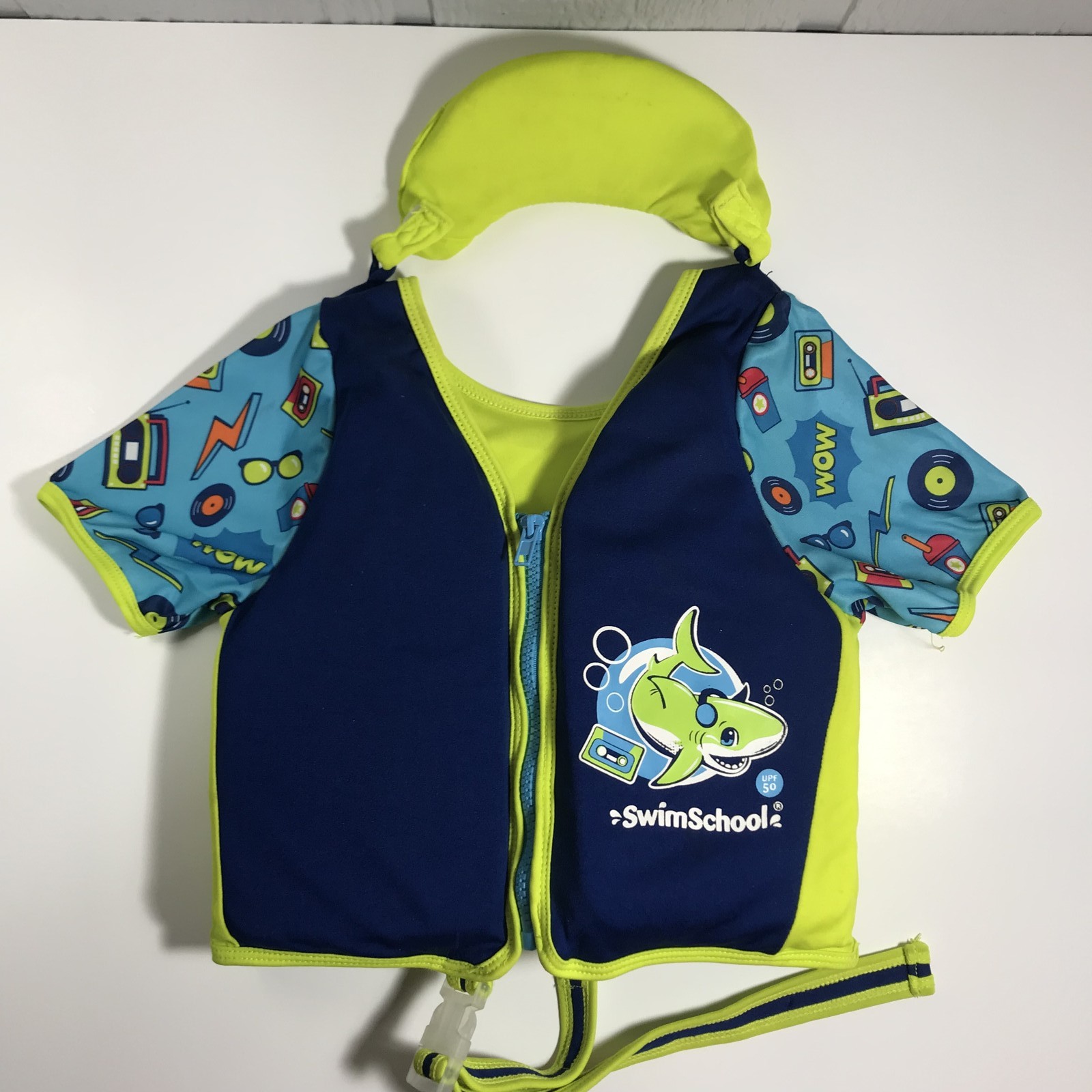 SwimSchool Kids Deluxe Swim Vest Flotation Aid Ages 4-6 (50lbs) UPF 50 Shark
