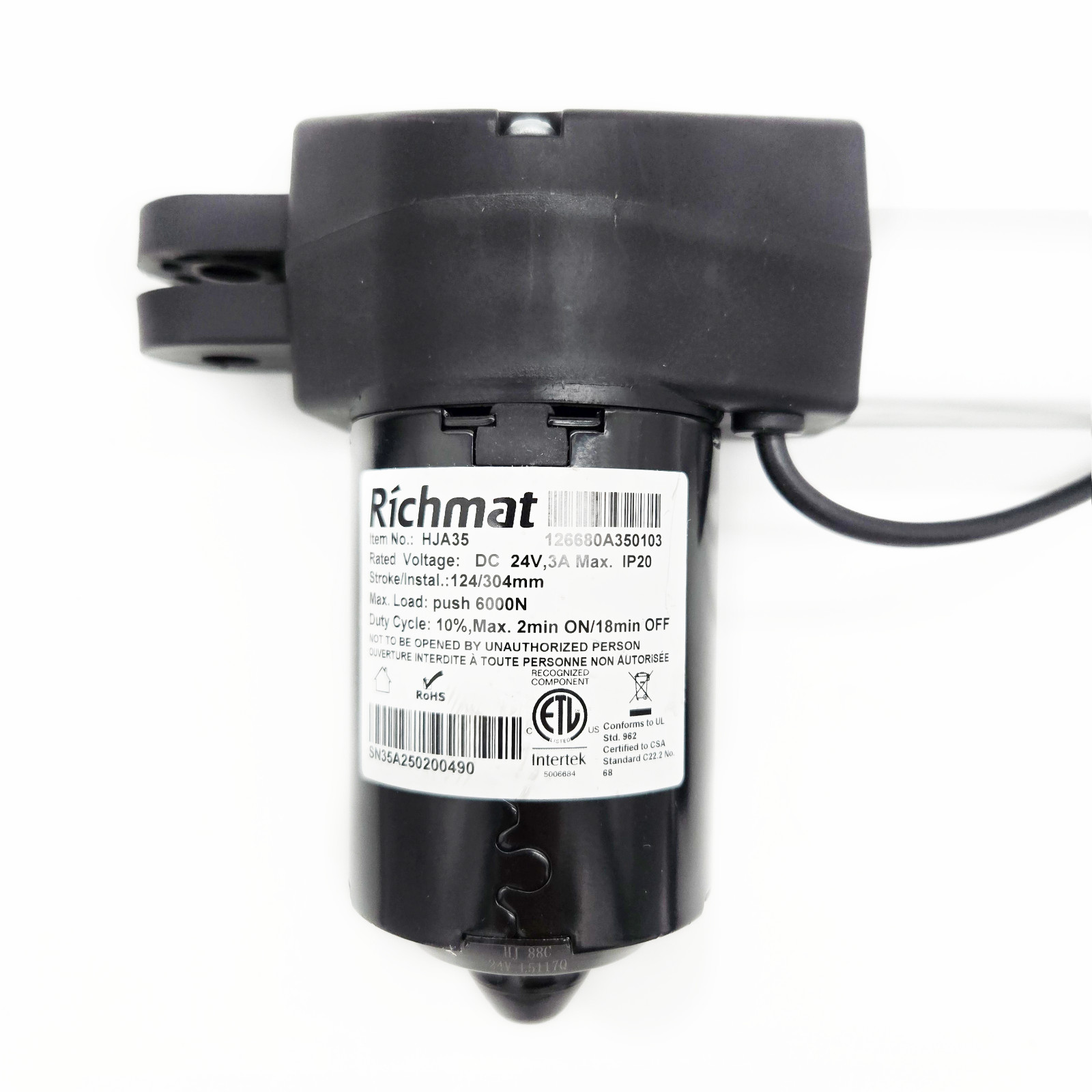 Richmat HJA35 Adjustable Bed Base Actuator 124/304mm Stroke
