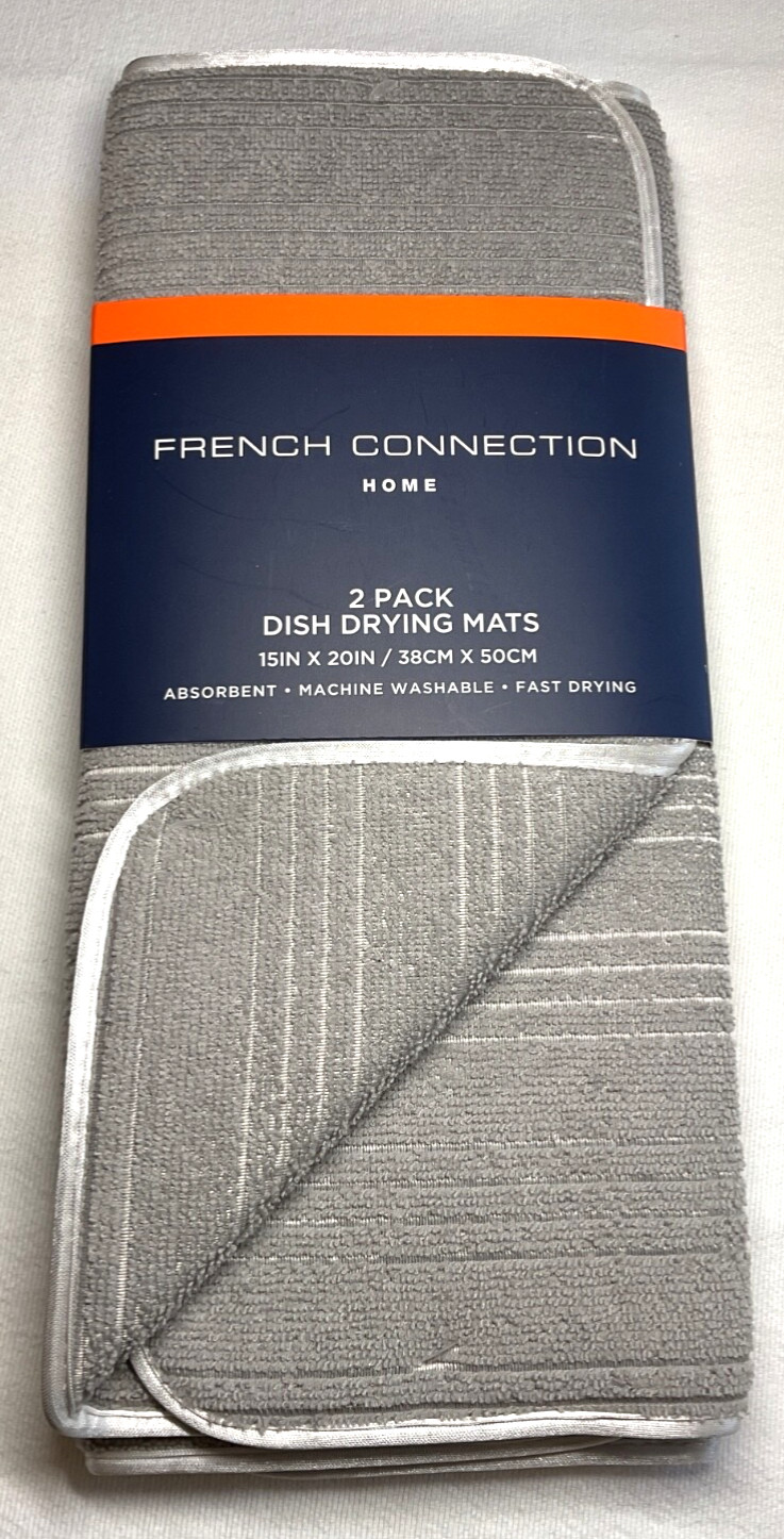 FRENCH CONNECTION DRYING MATS (2) GRAY TEXTURED STRIPES 15 x 20 in POLYESTER NEW