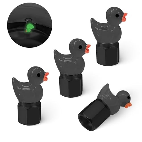 Tire Valve Stem Cap, 4 pcs Glow-in-The-Dark Cute Duckling Tire Valve Cap, Black