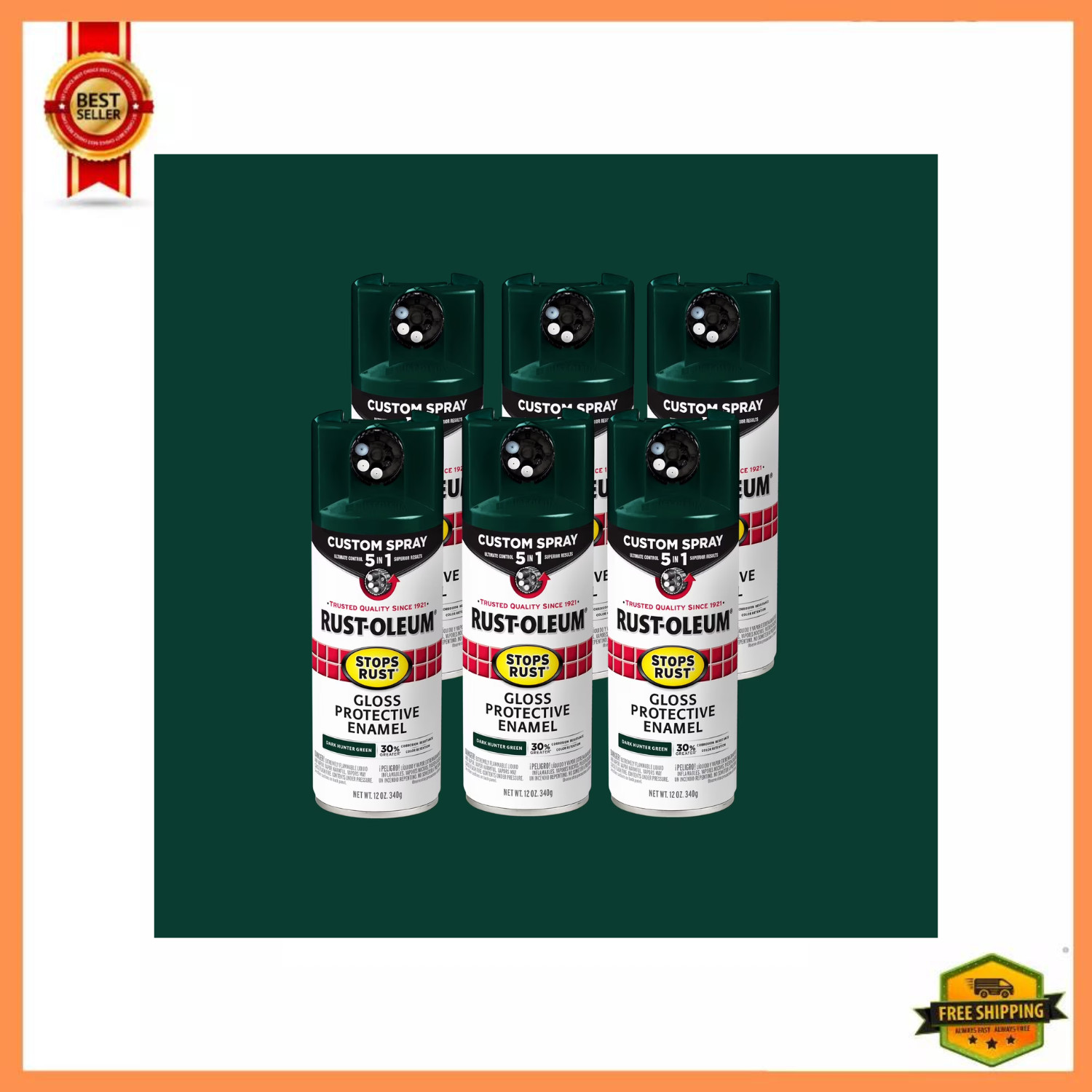 Rust-Oleum 376902 Stops Rust Custom Spray Dark Hunter Green 6 Pack