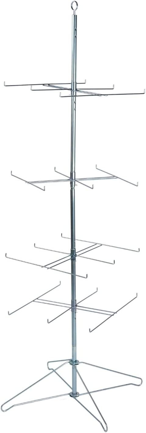 Wire Spinner Rack 4 Tier 24 Peg Rotating Chrome Floor Stand Display 63 ½" H
