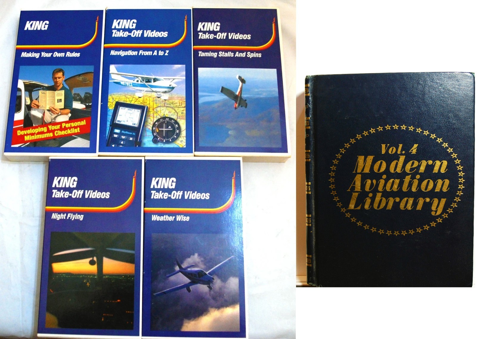 Lot of 2 - KING VHS Set of 5 Flying Videos NEW - Aviation Library Book Vol 4 -VG