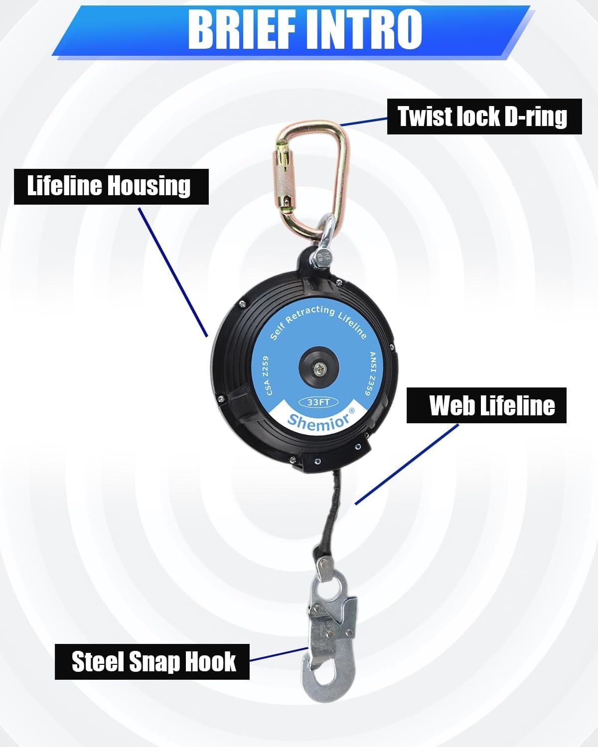 🔥🔥 33FT Web Self Retracting Lifeline, No Tangle Lightweight Housing SR 🔥🔥