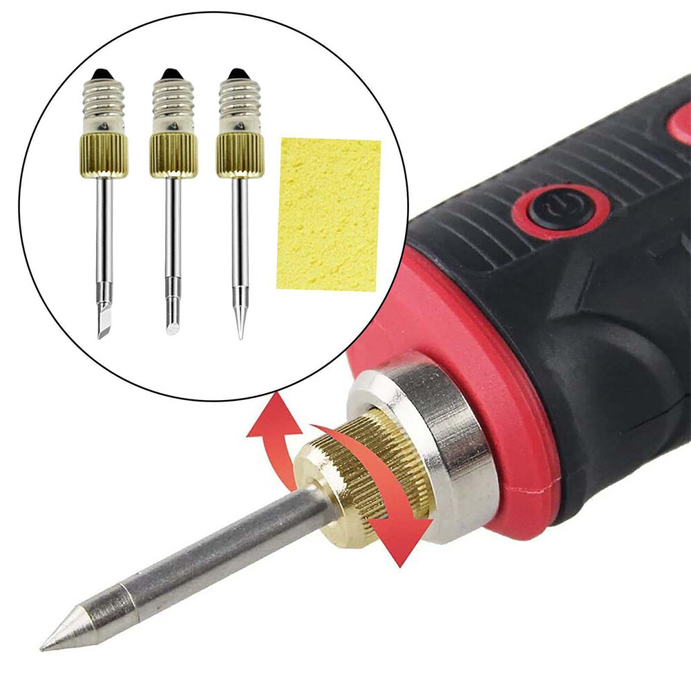 3Pcs Replacement Welding Iron Tips E10 USB Soldering Head Repair Tools + Sponge
