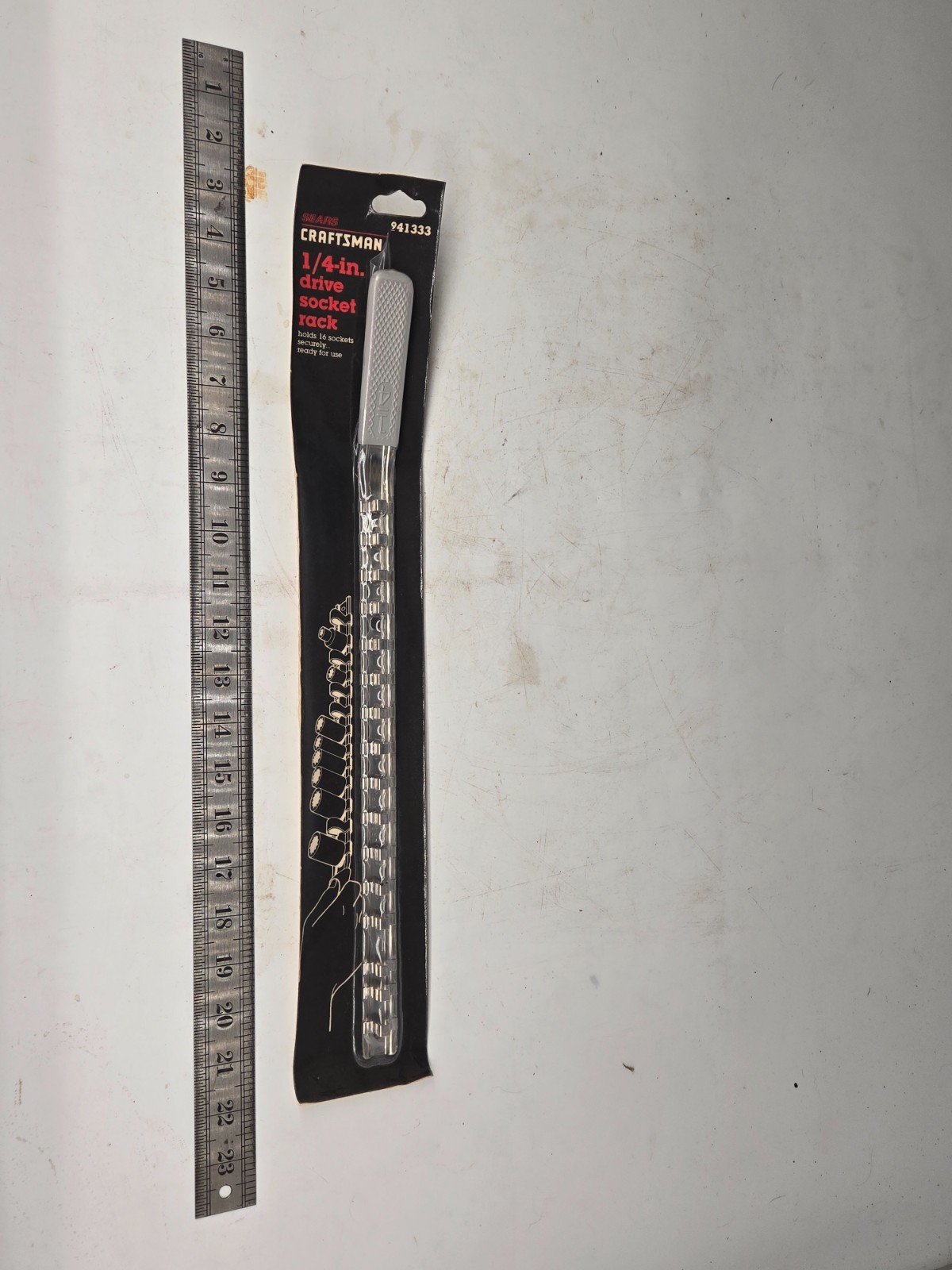 CRAFTSMAN Socket Rail Rack 1/4" Drive 14 Clips Black Chrome 41333 USA NOS